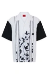 Hugo Boss Oversize-fit Cotton Shirt With Floral And Chain Print In White