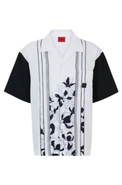 Hugo Oversize-fit Cotton Shirt With Floral And Chain Print In White