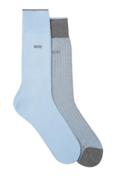 Hugo Boss Two-pack Of Socks In Mercerized Cotton In Light Blue