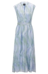 Hugo Boss Short-sleeved Dress In Silk With Stripe Print In Patterned