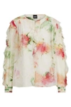 HUGO BOSS PRINTED BLOUSE IN CRINKLE CREPE WITH FRILLED TRIM