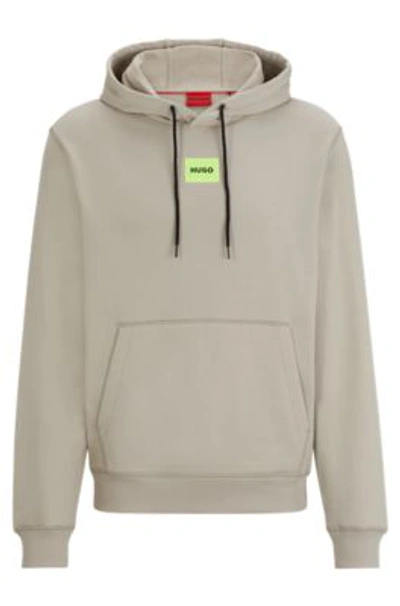 Hugo Cotton-terry Hoodie With Logo Label In Light Grey