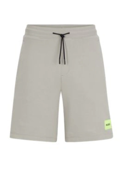 Hugo Cotton-terry Regular-fit Shorts With Logo Label In Light Grey