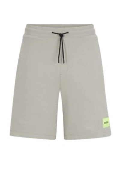 Hugo Boss Cotton-terry Regular-fit Shorts With Logo Label In Grey
