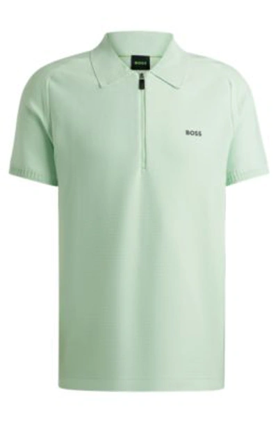 Hugo Boss Short-sleeved Zip-neck Polo Sweater With Logo Detail In Light Green