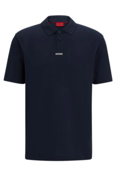 Hugo Cotton-piqu Polo Shirt With Logo Print In Blue