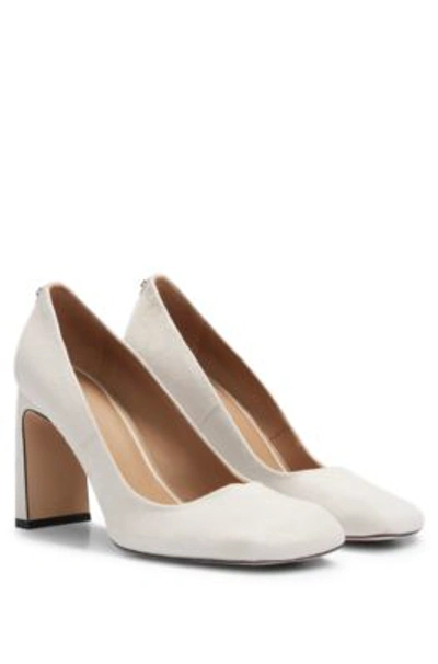 Hugo Boss Suede Pumps With 9cm Heel And Branded Trim In White