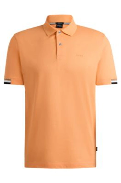 Hugo Boss Regular-fit Polo Shirt With Rubberized Logo In Orange