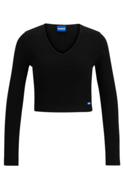 Hugo Stretch-cotton Top With Blue Logo Label In Black