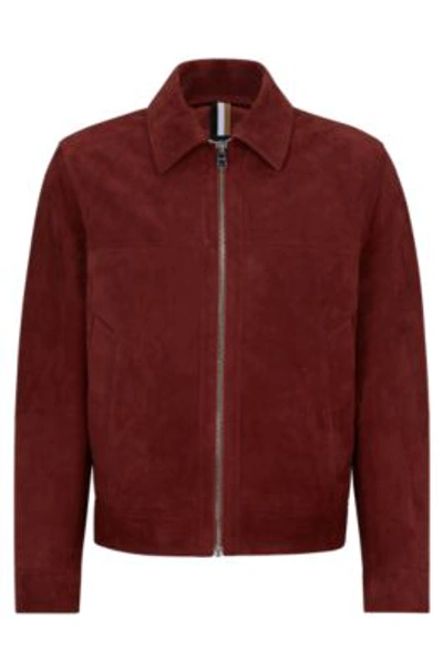 Hugo Boss Regular-fit Jacket In Suede With Two-way Zip In Light Brown