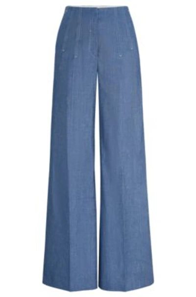 Hugo Boss Relaxed-fit Trousers In Linen, Cotton And Stretch In Light Blue