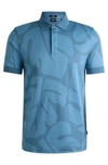 Hugo Boss Slim-fit Polo Shirt In Monstera-leaf Cotton In Light Blue
