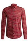 Hugo Slim-fit Shirt In Abstract-printed Cotton Poplin In Light Pink