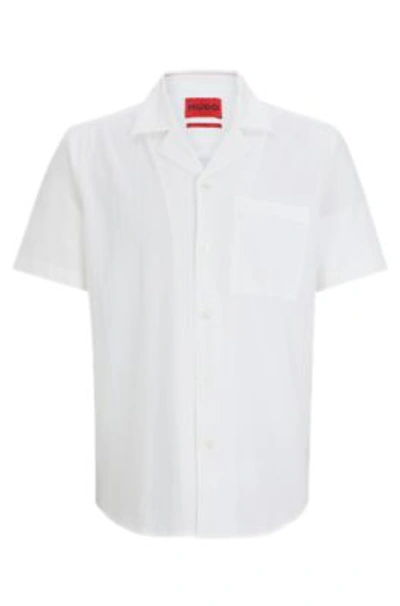 Hugo Relaxed-fit Shirt In Stretch-cotton Seersucker In White