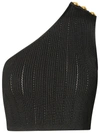Balmain Asymmetric Buttoned Knit Top In Black