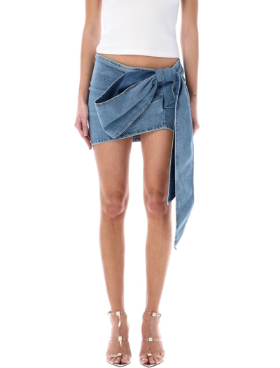 Blumarine Oversize-bow Denim Miniskirt In Blue