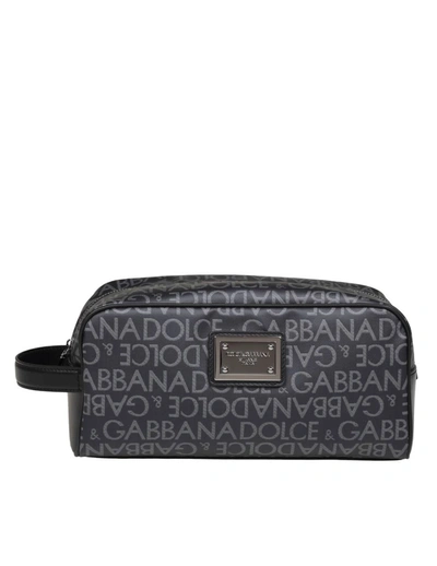 Dolce & Gabbana All Over Logo Necessaire In Black / Grey