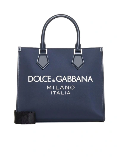 Dolce & Gabbana Logo Printed Top Handle Tote Bag In Blue