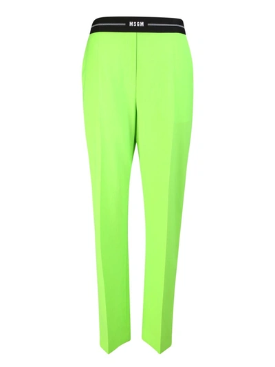 Msgm Tailored Trousers With Logo At The Waist Green