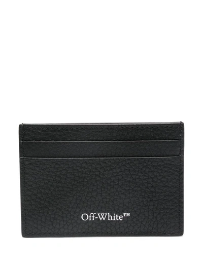 Off-white Diag-stripe Leather Cardholder In Black