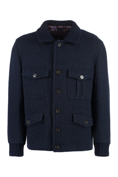 Etro Navy Blue Jacket With Knitted Details