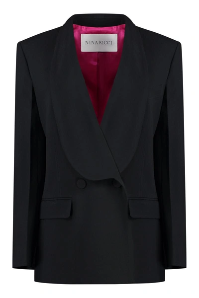 Nina Ricci Shawl-lapel Double-breasted Blazer In Black