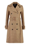 Versace Double-breasted Canvas-jacquard Trench Coat In Beige