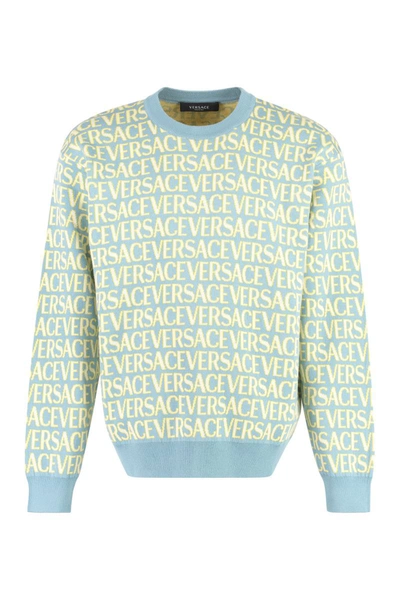 Versace Cotton Crew-neck Sweater In Blue