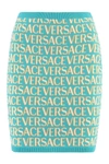 Versace Logo-print Cropped Cardigan In Turquoise