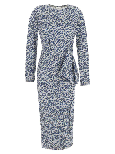 Marant Etoile Abstract-pattern Midi Dress In Blu Ecru