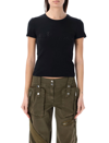 Blumarine Women Logo Ribbed Cotton Cropped T-shirt In Black