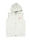 BRUNELLO CUCINELLI COTTON AND LINEN STRIPED FRENCH TERRY SLEEVELESS SWEATSHIRT WITH HOOD AND PRINT