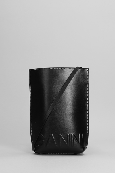Ganni Shoulder Bag In Black Leather