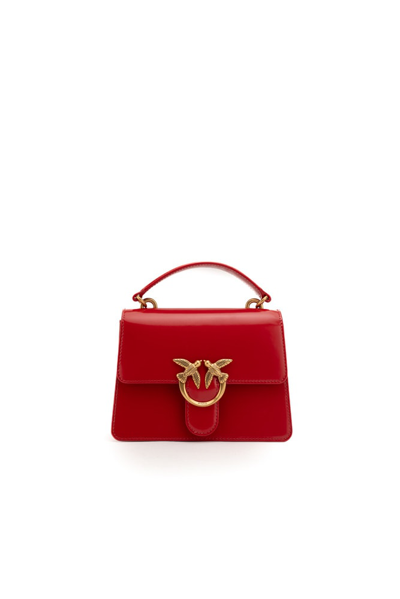 Pinko Mini Love One Top Handle Light Bag In Red Shiny Leather