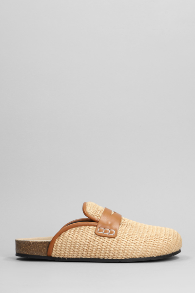 Jw Anderson Raffia Penny Loafer Mules In Natural