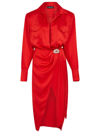 David Koma Midi Dress In Red Satin In Red