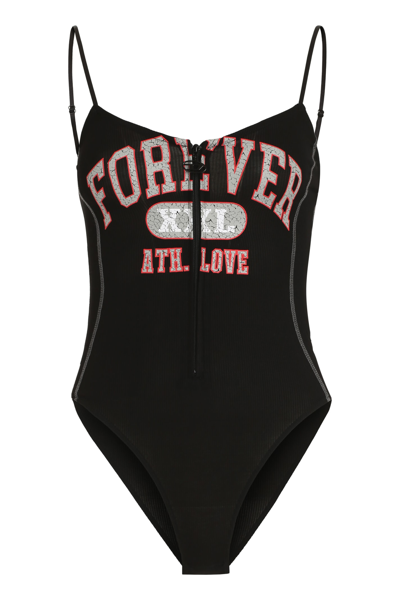 Diesel Slogan-print Bodysuit In Black