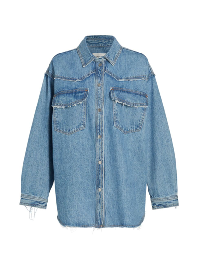 Slvrlake + Net Sustain Western Frayed Organic Denim Shirt In Wounded Heart