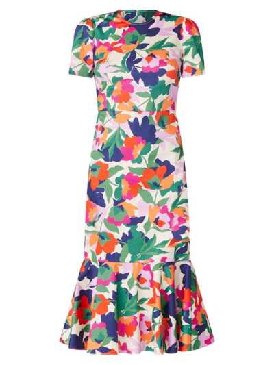 Shoshanna Thompson Floral-print Flounce Midi Dress In Neutral