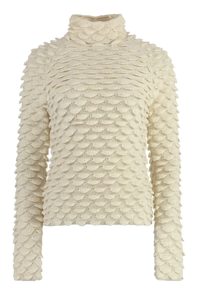 Bottega Veneta Fish Scale Design Wool Turtleneck Sweater In Green
