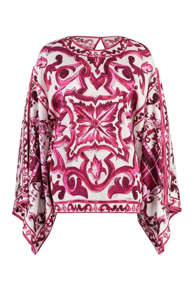 Dolce & Gabbana Charmuse Blouse In Majolica Print In Multicolour