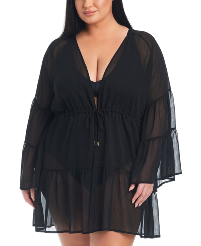 Bleu By Rod Beattie Plus Size Sheer Caftan Cover-up In Black
