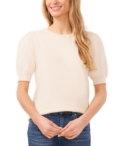Cece Women's Crewneck Puff Sleeve Cotton Sweater In Malted