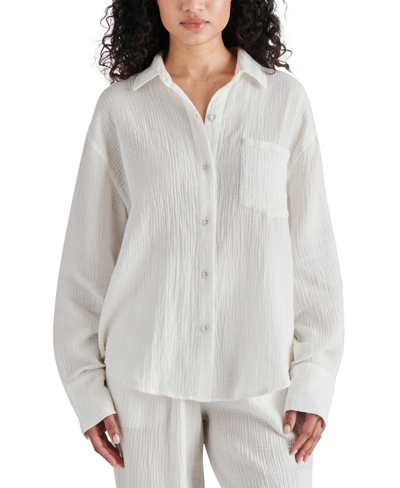 Steve Madden Women's Juna Textured Button-down Dropped-shoulder Cotton Top In White