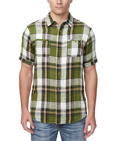 Buffalo David Bitton Men's Sachino Relaxed Fit Short Sleeve Button-front Plaid Shirt In Sphagnum