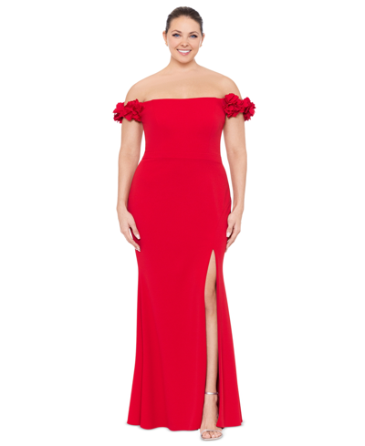Xscape Plus Size Off-the-shoulder Scuba Crepe Gown In Red