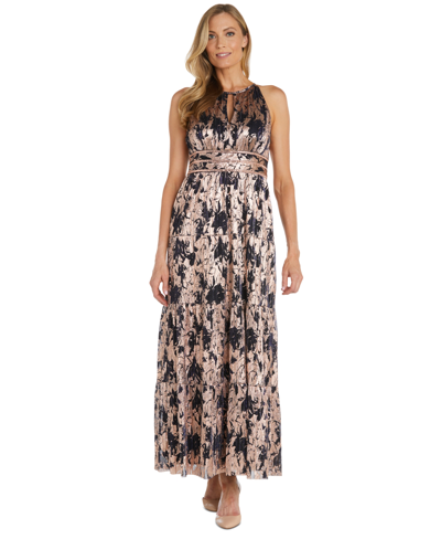 R & M Richards Women's Foil Printed Tiered Halter Dress In Navy,rose