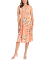 London Times Petite Pleated Keyhole-cutout Dress In Melon