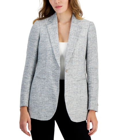 Anne Klein Women's Notched-collar Single-button Blazer In Opal Blue Multi