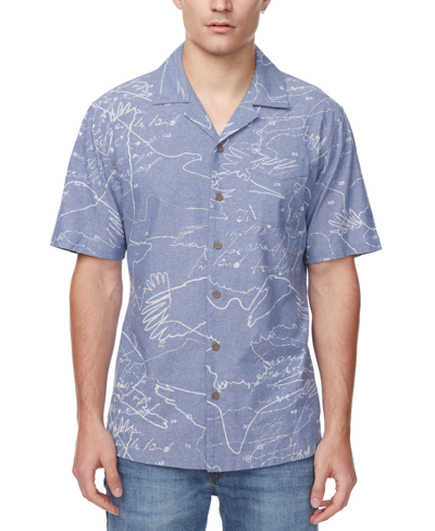 Buffalo David Bitton Men's Sirvan Relaxed Fit Short Sleeve Button-front Printed Camp Shirt In Indigo